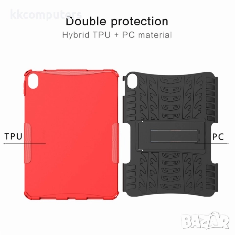Удароустойчив калъф за Apple iPad (2025) / 10.9 (2022) с Гумена Текстура и Стойка, TPU+PC - Черен, Ч, снимка 4 - Калъфи, кейсове - 52039100