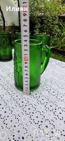 Винтидж зелени стъклени чаши за бира  с изображение на викингски воин., снимка 6 - Чаши - 46475749