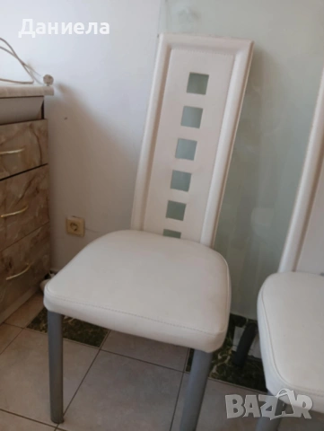 Кухненски стол - бяла изкуствена кожа и метален корпус, снимка 5 - Столове - 53639331