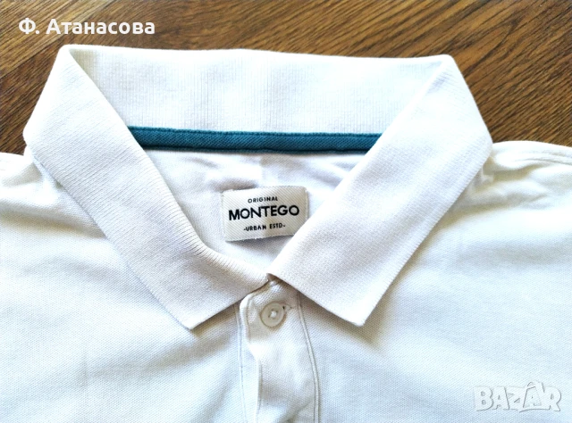 Мъжка бяла тениска тип поло Монтего Montego, размер XL ХЛ, оригинална, снимка 3 - Тениски - 51286378