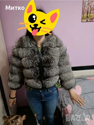 Кожено яке с косъм от сребърна лисица, снимка 6 - Якета - 39131494