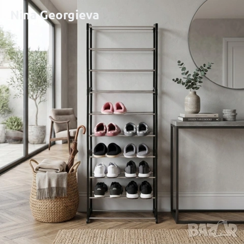 Метален органайзер за обувки XXL, 10 нива, за 30 чифта, снимка 2 - Органайзери - 53850193