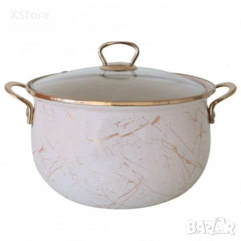 Тенджера Goldmann GM 8017-26B, 26см., Емайл, Индукция, Бял/Старо злато