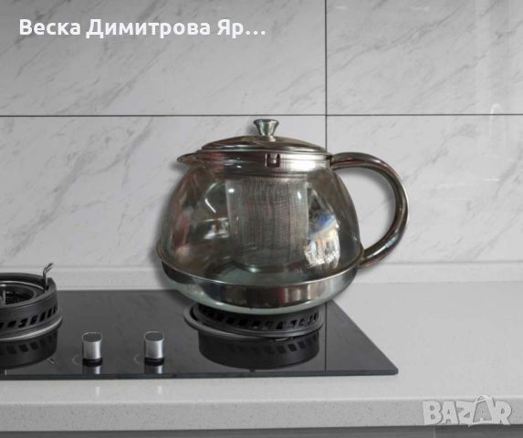 Стъклена кана за чай от неръждаема стомана с цедка за листа, снимка 2 - Сервизи - 45092049