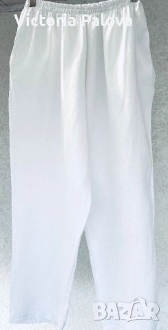 Бял панталон лен100% Италия, снимка 2 - Панталони - 51462914