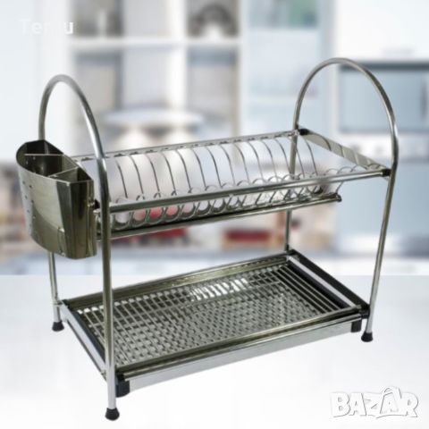 Двуетажен сушилник за чинии и прибори, висококачествена неръждаема стомана, 46х28х44 см, снимка 3 - Аксесоари за кухня - 46419544