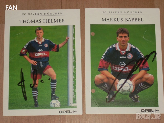 Байерн Мюнхен ОРИГИНАЛНИ АВТОГРАФИ Томас Хелмер, Маркус Бабел, Александер Циклер, Михаел Тарнат 1998