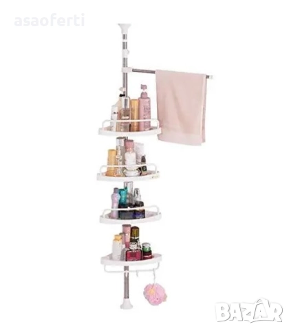 🛁 Ъглова Телескопична Етажерка за Баня – 4 Рафта, Регулируема Височина, Без Пробиване, снимка 5 - Други стоки за дома - 52646400