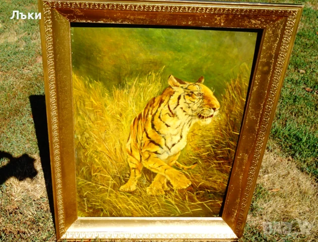 Картина Тигър,масло върху фазер,подпис,рамка. , снимка 7 - Картини - 51318936