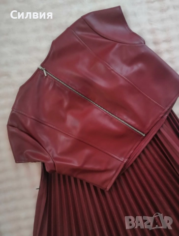 Червен кожен комплект костюм пола и блуза "Te amo" / "Те амо" размер L, снимка 8 - Поли - 52414023