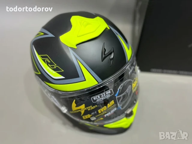 Мото Каска за мотор SCORPION EXO-R1 EVO AIR GAZ MAT NEON,2 визьора, снимка 3 - Аксесоари и консумативи - 51151444