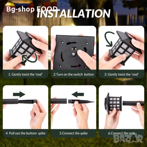 6 броя соларни лампи за градина тип къщичка LED осветление за двор пътеки и тераса, снимка 10 - Соларни лампи - 54188753