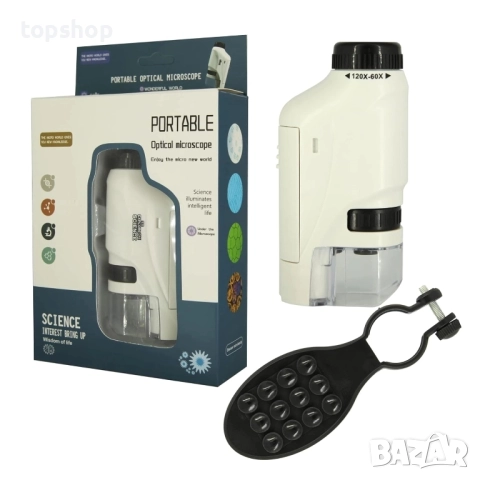 Нов джобен мини оптичен микроскоп 60X-120X с LED светлина, снимка 7 - Друго оборудване - 51637904