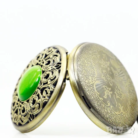 Нов Джобен часовник зелен камък моден аксесоар стилен медальон колие, снимка 5 - Джобни - 50949629