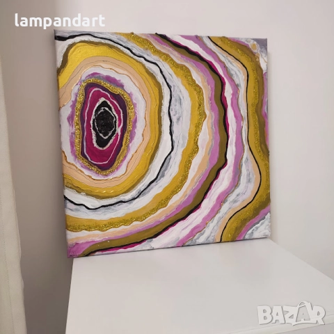 Абстрактна картина "Геода" в златно и розово, снимка 4 - Декорация за дома - 31277477