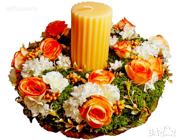 Свещник за маса с пролетни цветя - 30 см, снимка 2 - Декорация за дома - 45493961