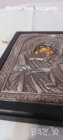 Гръцка сребърна икона Богородица с младенеца. Проба 950.Перфектно състояние., снимка 4 - Икони - 50750073
