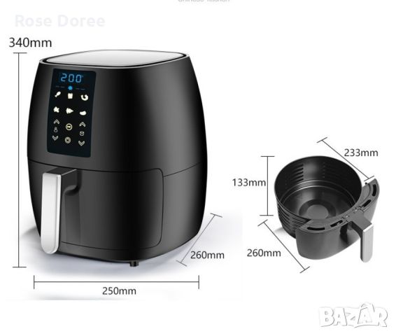 Фритюрник за пържене без мазнина 5,5 литра с тъчскрийн дисплей, снимка 6 - Фритюрници - 45837959