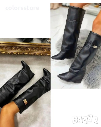 Ботуши на платформа - черна кожа - K-40