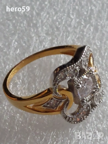  Дамски сребърен пръстен с лабораторен  диамант и 18 каратова позлата, снимка 8 - Пръстени - 51550438