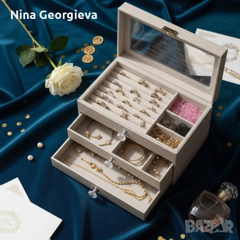 Органайзер за бижута с три чекмеджета – Multi functional Jewelry Storage Box, снимка 4 - Други - 53853345