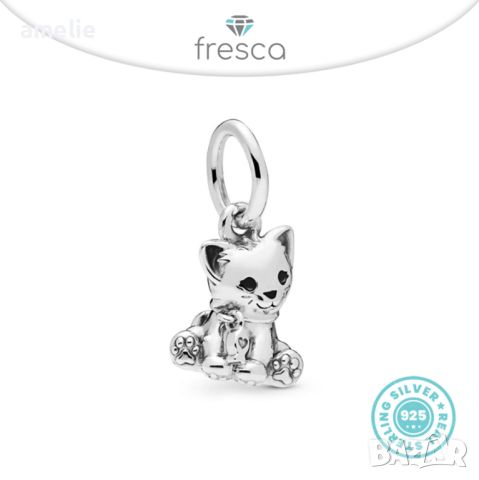 Талисман Fresca по модел тип Пандора сребро 925 Pandora Kitty-Cat Dangle Charm. Колекция Amélie, снимка 1 - Гривни - 39112101