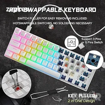 RK ROYAL KLUDGE RK61 Кабелна 60% механична игрална клавиатура, програмируема QMK/VIA RGB, снимка 4 - Клавиатури и мишки - 49232413