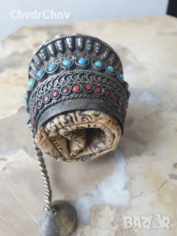 Корали върху сачан сребро 200гр/стара будистка-тибетска сребърна молитвеница с ръкопис-свитък, снимка 2 - Антикварни и старинни предмети - 50389516