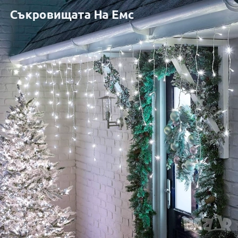 1️⃣2️⃣метра ➖️2️⃣5️⃣ Метра Висящи Коледни Лампи ТИП Завеса  Екстериор/ Интериор 8 Режима на Светене , снимка 2 - Лед осветление - 52234768