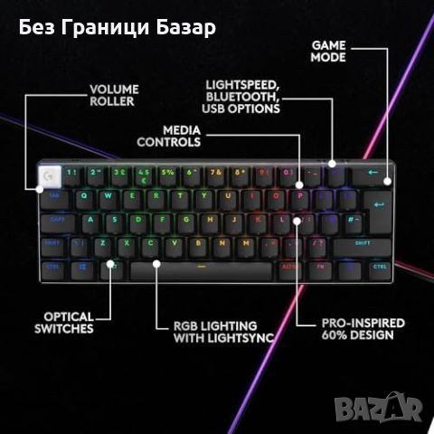 Нова Logitech PRO X 60 LIGHTSPEED Механична Клавиатура RGB Безжична, снимка 4 - Клавиатури и мишки - 45962707