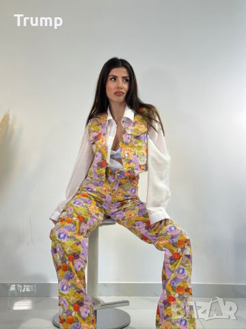 Хит! Ефектен комплект от панталон широк крачъол и късо елече, дънков плат, снимка 1 - Комплекти - 45467634