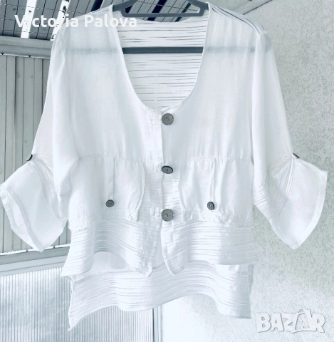 Ефирна ленена блуза в стил Lagenlook - Произведено в Италия, снимка 6 - Корсети, бюстиета, топове - 53892992