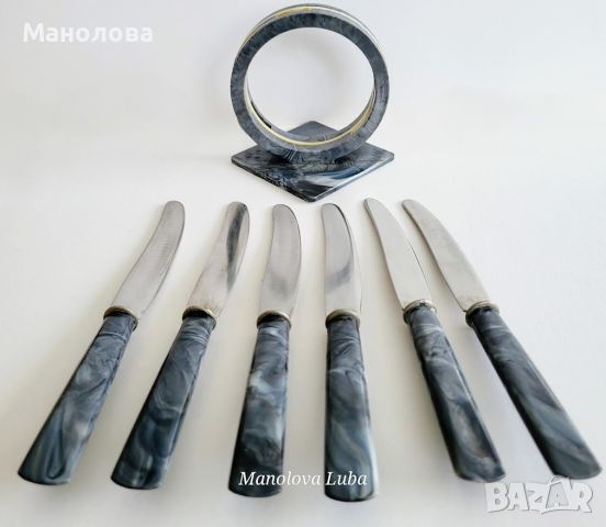 Комплект от шест ножчета за закуска с пластмасова стойка., снимка 3 - Антикварни и старинни предмети - 46436869