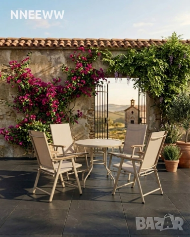 Градински комплект  Маса и 4 стола сгъваеми Бежов, снимка 4 - Градински мебели, декорация  - 54049962