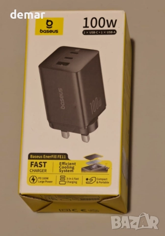 Зарядно Baseus 100W с три порта, 2 USB C, 1 USB A, компактно PPS, снимка 7 - Оригинални зарядни - 52085450