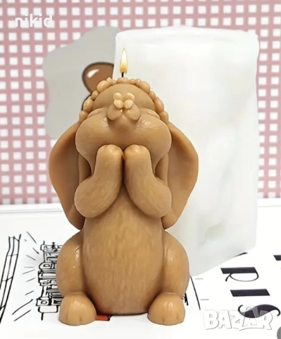 3d Заек зайче с кацнала пеперуда на нос силиконов молд форма фондан шоколад гипс свещ декор