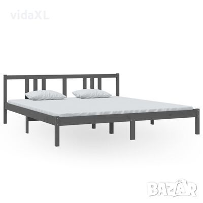 vidaXL Рамка за легло, сива, дърво масив, 180x200 cм, Super King(SKU:814901, снимка 1 - Спални и легла - 45733193