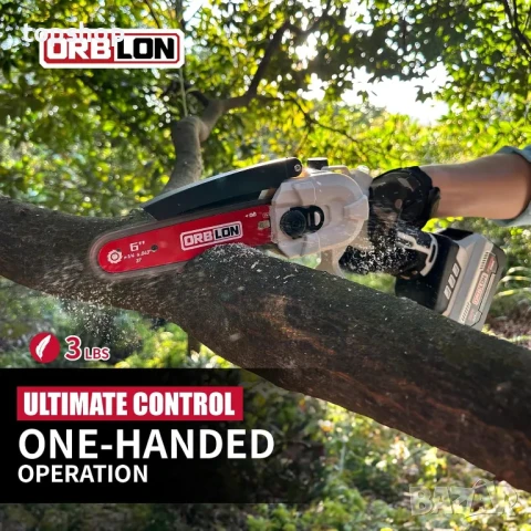 НОВ мини верижен трион, ORBLON 6'' 15см. безчетков, автоматично опъване на веригата и смазване, снимка 5 - Гедорета - 50542401