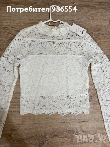 Нова бяла блуза дантела размер S/M, снимка 3 - Блузи с дълъг ръкав и пуловери - 53052297