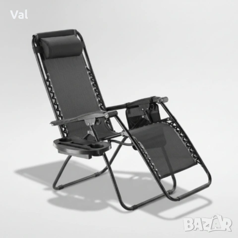 Сгъваем градински шезлонг с възглавница, поставка за напитки и джоб, снимка 8 - Градински мебели, декорация  - 53822012