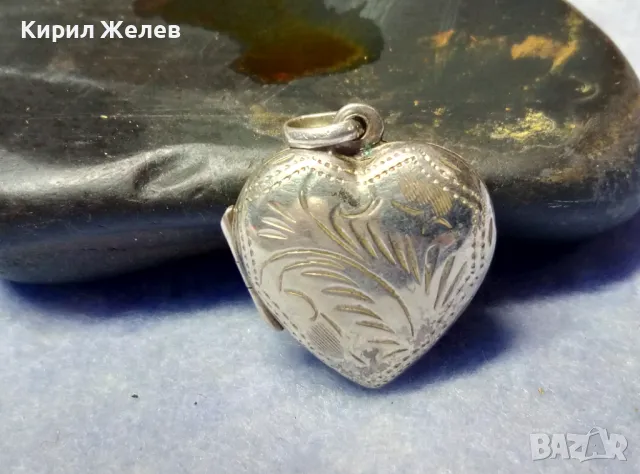 АрНУВО РЪЧНО ФЛОРАЛНО ОРНАМЕНТИРАН СРЕБЪРЕН МЕДАЛЬОН СЪРЧИЦЕ РАМКА За СНИМКИ СРЕБРО 925 АНГЛИЯ 30376, снимка 3 - Антикварни и старинни предмети - 50340807