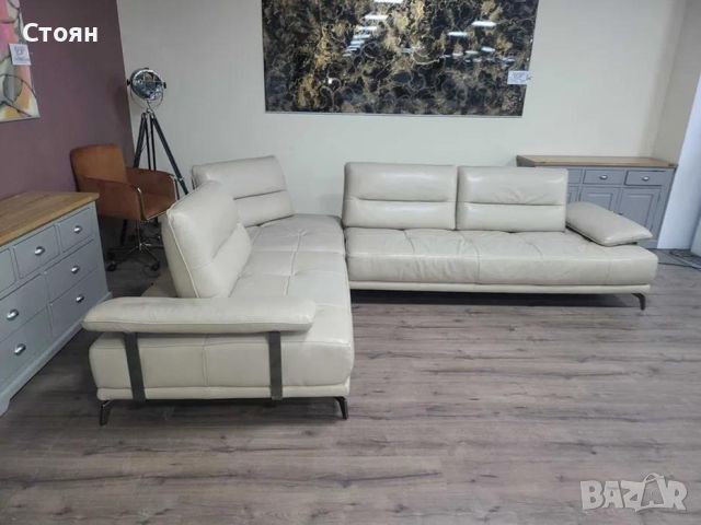 Кремав кожен ъглов диван "ARTEMIS" с електрически облегалки, снимка 4 - Дивани и мека мебел - 46192388