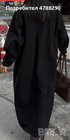  Дълго вълнено палто с големи джобове, снимка 3 - Палта, манта - 54241991