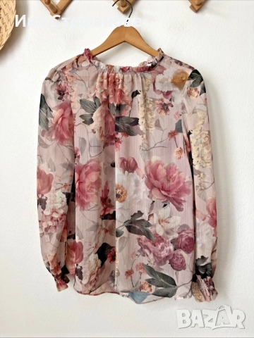  Нова разкошна феерична елегантна риза блуза шифон божури 3 Д флорален принт цветя, снимка 3 - Блузи с дълъг ръкав и пуловери - 51700908