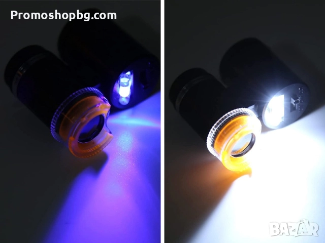 Малък джобен мини микроскоп лед увеличителна лупа за монети, платки, бижута с LED осветление, снимка 4 - Други инструменти - 51799245