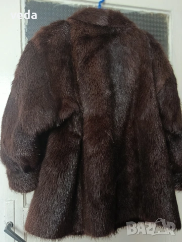 Луксозно кожено палто естествен косъм - размер L/XL, снимка 5 - Палта, манта - 53259038