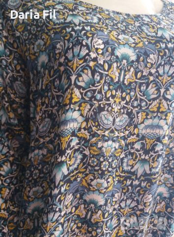 Тъничка и лека риза в синьо-жълт пейсли принт със сребрист кант на ръкава, снимка 2 - Ризи - 45394465