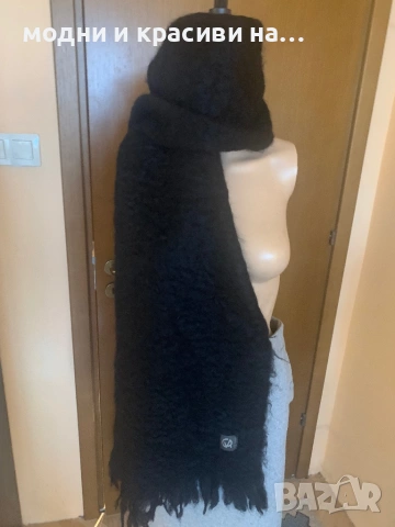 Зимни шалове естествени материи вълна/ мохер черен шал  с ресни (фина вълна virgin wool), снимка 9 - Шалове - 53056623