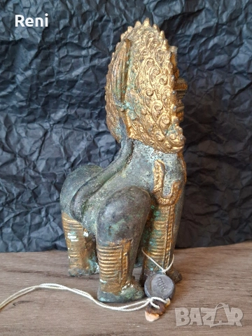 Старинен тайландски лъв, бронзова фигура, снимка 4 - Колекции - 54042142