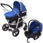 vidaXL Бебешка количка 3-в-1, алуминиева, синьо и черно, снимка 1 - Детски колички - 45339999